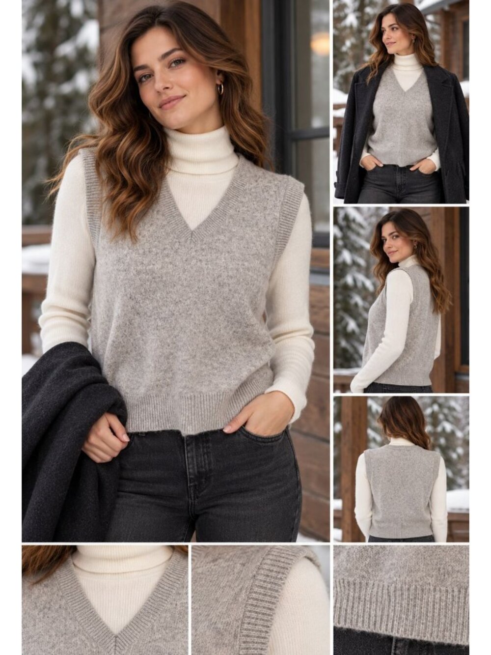 Three Swallows heather gray sleeveless V-neck knit sweater vest 100% Wool Size M